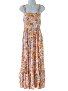Petal & Pup Multicolor Floral Maxi Dress Size Medium Orange Pink Cottage Boho
